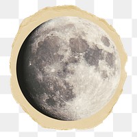 Full moon png sticker, ripped paper on transparent background