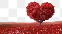 Red heart tree png border, torn paper design, transparent background