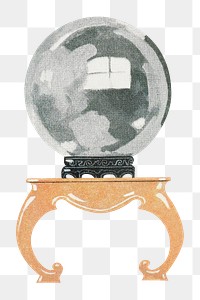 Png silver ball sticker, vintage illustration, transparent background