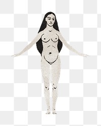 Png naked woman sticker, vintage illustration, transparent background