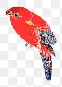 Png red parrot sticker, Ito Jakuchu's vintage illustration, transparent background
