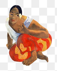 Woman png sticker, Gauguin-inspired artwork, transparent background, remixed by rawpixel