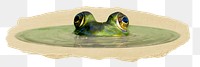 Lurking frog png sticker, ripped paper, transparent background