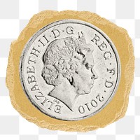 Png 10 Pence, UK coin on ripped paper. Location unknown, 1 JUNE 2022