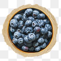 Blueberry bowl png sticker, ripped paper, transparent background