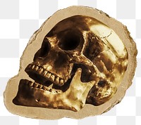 Gold skull png sticker, ripped paper on transparent background 