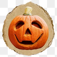 Png Halloween jack-o'-lantern sticker, ripped paper on transparent background