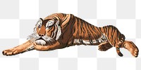 Vintage tiger png animal sticker, transparent background