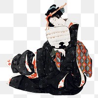 Hokusai’s Japanese woman png on transparent background. Remastered by rawpixel. 