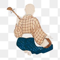 Vintage Japanese man png, playing music instrument sticker, transparent background