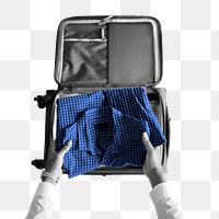 Hands packing luggage png sticker, travel photo, transparent background