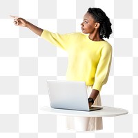 Businesswoman presenting png sticker, transparent background