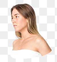 Png woman in bandeau top sticker, transparent background