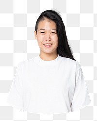 Png happy Asian woman sticker, white shirt, transparent background