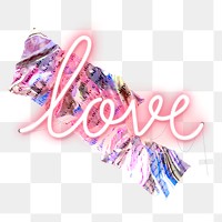 Love png word sticker, neon typography, transparent background