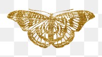 Gold butterfly png sticker, glittery aesthetic design, transparent background. Remixed from the artwork of E.A. Séguy.