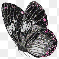 Black glittery butterfly png sticker, aesthetic graphic on transparent background. Remixed by rawpixel