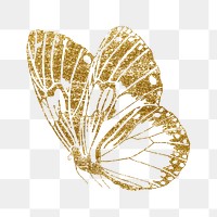 Gold butterfly png sticker, glittery aesthetic design, transparent background. Remixed from the artwork of E.A. Séguy.