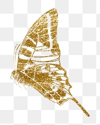 Gold butterfly png sticker, glittery aesthetic design, transparent background. Remixed from the artwork of E.A. Séguy.