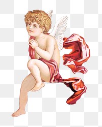 Sitting cherub png sticker, vintage illustration on transparent background.   Remastered by rawpixel