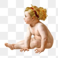 William-Adolphe Bouguereau's png girl toddler on transparent background.    Remastered by rawpixel