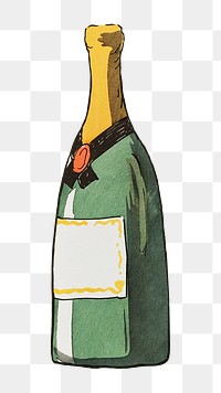 Vintage champagne bottle png sticker, transparent background.   Remastered by rawpixel