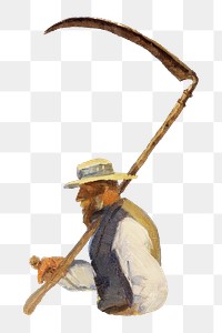Anna Ancher's png Harvesters, man illustration on transparent background.   Remastered by rawpixel