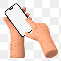 Freckled hands png holding smartphone, 3D graphic, transparent background