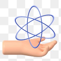 Hand presenting atom png sticker, science education 3D remix, transparent background