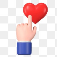 Finger tapping png heart, 3D love graphic, transparent background