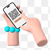 Hands png scanning QR code smartphone, 3D graphic, transparent background