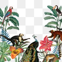 Wild jungle animals png border, transparent background