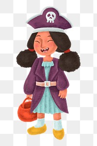 Girl png pirate costume sticker, Halloween illustration, transparent background