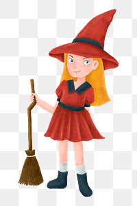 Girl png witch costume sticker, Halloween illustration, transparent background