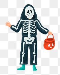 Boy png skeleton costume sticker, Halloween illustration, transparent background