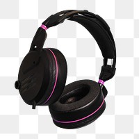 Png black & pink headphones sticker isolated image, transparent background