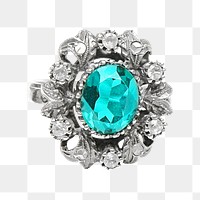 Blue  gem ring png sticker, transparent background