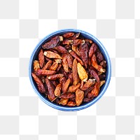 Dry chillies bowl png sticker, transparent background