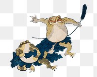 Png Famous Heroes of the Kabuki Stage Played by Frogs, transparent background, Japanese ukiyo-e woodblock print by Utagawa Kuniyoshi. Remixed by rawpixel.