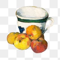 Png Cezanne’s Cup sticker, still life painting, transparent background.  Remixed by rawpixel.