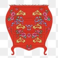 Floral drawer png vintage red floral design sticker, transparent background.  Remastered by rawpixel.