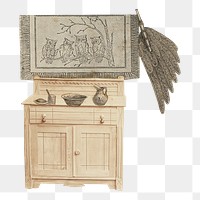 Wooden cabinet png vintage furniture sticker, transparent background.  Remastered by rawpixel.