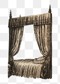 PNG Victorian four-poster bed, vintage furniture sticker, transparent background.  Remastered by rawpixel.