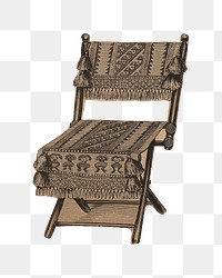 Vintage furniture png Victorian folding chair sticker, transparent background. Remastered by rawpixel.