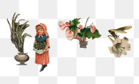 Victorian girl png flower sticker, transparent background. Remastered by rawpixel.