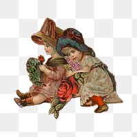 Little Victorian girls png sticker, transparent background. Remastered by rawpixel.