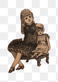 Little Victorian girl png sticker, transparent background. Remastered by rawpixel.