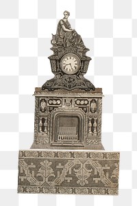 Victorian clock png vintage fireplace sticker, transparent background. Remastered by rawpixel.