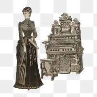 Woman with piano png sticker, transparent background. Remastered by rawpixel.