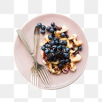 Blueberry waffles breakfast png sticker, transparent background